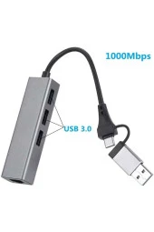 USB 3.0 to Ethernet RJ45 Lan Hub 1000Mbps 3 Adet USB 3.0 Çıkışlı Ethernet Adaptör PC Macbook Samsung - 4
