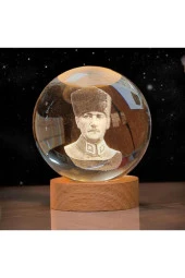 Cam Küre Işıklı Göz Yormayan Masaüstü Aydınlatma Gece Lamba Dekoratif Çocuk Salon 6cm x 6cm ATATÜRK - 1