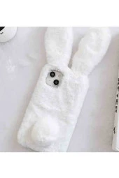 Apple iPhone 6 Uyumlu Kılıf Peluş Tüylü Tavşan Kulak Silikon Tpu Oyuncak Kapak Beyaz thumbnail 1
