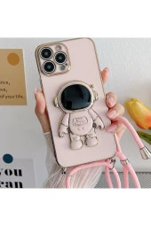 Galaxy S22 ile Uyumlu Ipli Boyun Askılı Astronot Figürlü Silikon Kılıf Pastel Renkli Epiphany Kılıf thumbnail 1