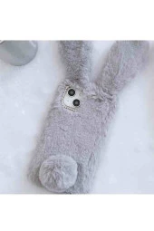 Huawei Mate 10 Lite Uyumlu Kılıf Peluş Tüylü Tavşan Kulak Silikon Tpu Kapak Açık Gri thumbnail 1