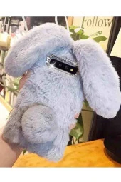 Huawei Mate 10 Lite Uyumlu Kılıf Peluş Tüylü Tavşan Kulak Silikon Tpu Kapak Açık Gri thumbnail 2