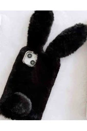 Samsung Galaxy J7 Uyumlu Kılıf Peluş Tüylü Tavşan Kulak Silikon Tpu Oyuncak Kapak Siyah thumbnail 1