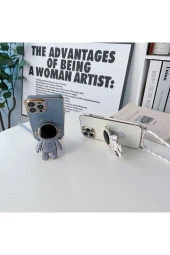 iPhone 14 Plus ile Uyumlu Ipli Boyun Askılı Astronot Figürlü Silikon Kılıf Pastel Renkli Kılıf thumbnail 2