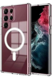 Galaxy S23 Ultra ile uyumlu Kılıf Tacsafe Wireless Halka Magnetik Attractive Kapak Şeffaf thumbnail 1