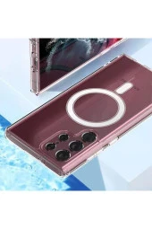 Galaxy S23 Ultra ile uyumlu Kılıf Tacsafe Wireless Halka Magnetik Attractive Kapak Şeffaf thumbnail 4