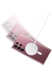 Galaxy S23 Ultra ile uyumlu Kılıf Tacsafe Wireless Halka Magnetik Attractive Kapak Şeffaf thumbnail 2