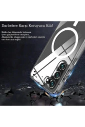 Galaxy S23 Fe ile uyumlu Kılıf Z-Tacsafe Wireless Halka Şeklindeki Dizayn Attractive Kapak Şeffaf thumbnail 2