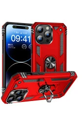 iPhone 15 Pro ile Uyumlu Kılıf Z-vega Shockproof Standlı Yüzük Tutuculu Mega Case Kapak Kırmızı thumbnail 1