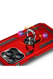 iPhone 15 Pro ile Uyumlu Kılıf Z-vega Shockproof Standlı Yüzük Tutuculu Mega Case Kapak Siyah thumbnail 2