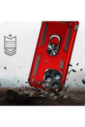 iPhone 15 Pro ile Uyumlu Kılıf Z-vega Shockproof Standlı Yüzük Tutuculu Mega Case Kapak Kırmızı thumbnail 4