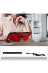 iPhone 15 ile Uyumlu Kılıf Z-vega Shockproof Standlı Yüzük Tutuculu Mega Case Kapak Siyah - 3