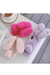 Samsung Galaxy A11 Uyumlu Kılıf Peluş Tüylü Tavşan Kulak Silikon Tpu Kapak Açık Pembe thumbnail 2