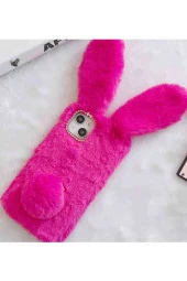 Xiaomi Redmi Note 9 Uyumlu Kılıf Peluş Tüylü Tavşan Kulak Silikon Tpu Oyuncak Kapak Fuşya thumbnail 1