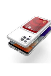 Galaxy M32 ile uyumlu Kılıf Şeffaf ve Pürüzsüz Kartlıklı Şeffaf Z-Setra Clear Silikon Kapak thumbnail 2