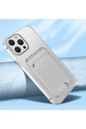 iPhone 14 ile uyumlu Kılıf Şeffaf ve Pürüzsüz Kartlıklı Şeffaf Z-Setra Clear Silikon Kapak thumbnail 2