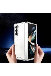 Galaxy Z Fold 5 ile Uyumlu Kılıf Yapılı Kamera Korumalı Toz ve Kirden Koruyan Silikon Şeffaf Kapak thumbnail 2