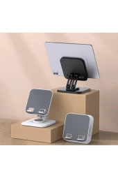 360 Derece Ayarlanabilir İnce Gerçek Tok Alüminyum Gövde Telefon Tablet Tutucu Stand F10max Siyah thumbnail 2