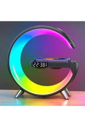 G Akıllı Işık Bluetooth Hoparlör Gökkuşağı 5W Hızlı Kablosuz Şarj Cihazı RGB Işıklı N69 Siyah Renk - 1