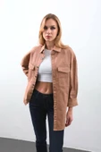 Kadın Oversize Jean Gömlek Bej - 6