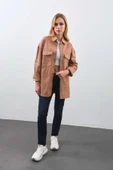 Kadın Oversize Jean Gömlek Bej - 7