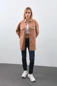 Kadın Oversize Jean Gömlek Bej - 5