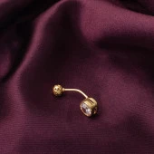 Tek Taşlı 14 Ayar Altın Göbek Piercing thumbnail 3