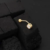Tek Taşlı 14 Ayar Altın Göbek Piercing thumbnail 5