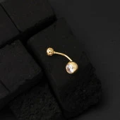 Klasik Tek Taşlı 14 Ayar Altın Göbek Piercing thumbnail 5