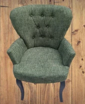 Sandalye Berjer 90297 Geniş Oturum Keten Kumaş Kayın Aslan Ayak Yeşil El Yapım - 4