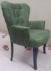 Sandalye Berjer 90297 Geniş Oturum Keten Kumaş Kayın Aslan Ayak Yeşil El Yapım - 9