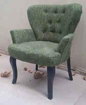 Sandalye Berjer 90297 Geniş Oturum Keten Kumaş Kayın Aslan Ayak Yeşil El Yapım - 10