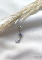 Göbek Piercing Medikal Çelik Vidalı Gri Kadın İthal 316 L Paslanmaz 15836 thumbnail 1