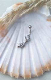 Göbek Piercing Medikal Çelik Vidalı Gri Kadın İthal 316 L Paslanmaz 15836 thumbnail 3