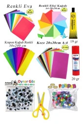 Anaokulu Etkinlik Seti 9 lu 1 Paket Okul Öncesi Gelişim Seti Eva Keçe Oynar Göz Krapon Ponpon Elişi Kağıdı - 1