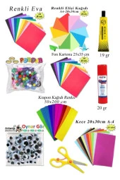 Anaokulu Etkinlik Seti 10 lu 1 Paket Okul Öncesi Gelişim Seti Eva Keçe Oynar Göz Krapon Ponpon Elişi Kağıdı Fon Kartonu - 1