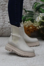 Mehmet Mete 351028 Bej Fashion Yiğimi Lastikli Sıcak Astar Kadın Bot thumbnail 1