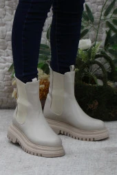 Mehmet Mete 351028 Bej Fashion Yiğimi Lastikli Sıcak Astar Kadın Bot thumbnail 2