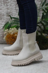 Mehmet Mete 351028 Bej Fashion Yiğimi Lastikli Sıcak Astar Kadın Bot thumbnail 3