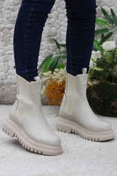 Mehmet Mete 351028 Bej Fashion Yiğimi Lastikli Sıcak Astar Kadın Bot thumbnail 4