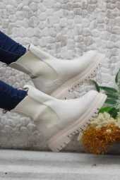 Mehmet Mete 351028 Bej Fashion Yiğimi Lastikli Sıcak Astar Kadın Bot thumbnail 5