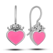 VGD Gumush Gümüş Pembe Kalp Sallantılı Çocuk Küpe - 1