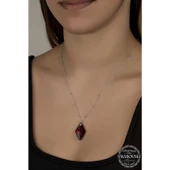 VGD Gumush Swarovski Crystal Taşlı Ametist Top Zincir Gümüş Kadın Kolye - 2