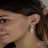VGD Gumush Swarovski Crystal Taşlı Gümüş Kalp Salkım Sallantılı Çivili Kadın Küpe - 2
