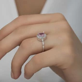 VGD Gümüş Pembe Oval Taşlı Kadın Yüzük - 4