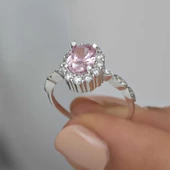 VGD Gümüş Pembe Oval Taşlı Kadın Yüzük - 8