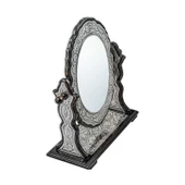 VGD Gumush Gümüş Çiçek Desenli Oval Çift Taraflı Ayna - 4