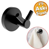 Siyah Renk Metal Sağlam Banyo Lavabo 2li Askılık Aparat Bornoz Havlu Asma Askı Vidalı - 1