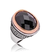 VGD Gumush Gümüş Siyah Kesme Taşlı Erkek Yüzük - 1