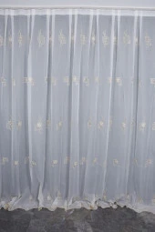 BRODE 1250 DESEN KREM RENK TEK KANAT Hazır dikilmiş Pileli Fon Perde 300*260 cm thumbnail 1